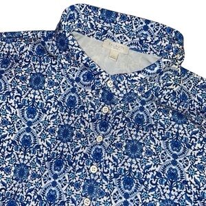 *Talbots Blue Floral Medallion Print Knit Collared Polo Top Sz LP 3/4 Sleeve